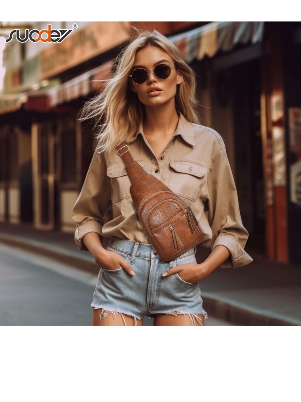 Brown Leather Crossbody Sling Bag - Casual Chest Pack